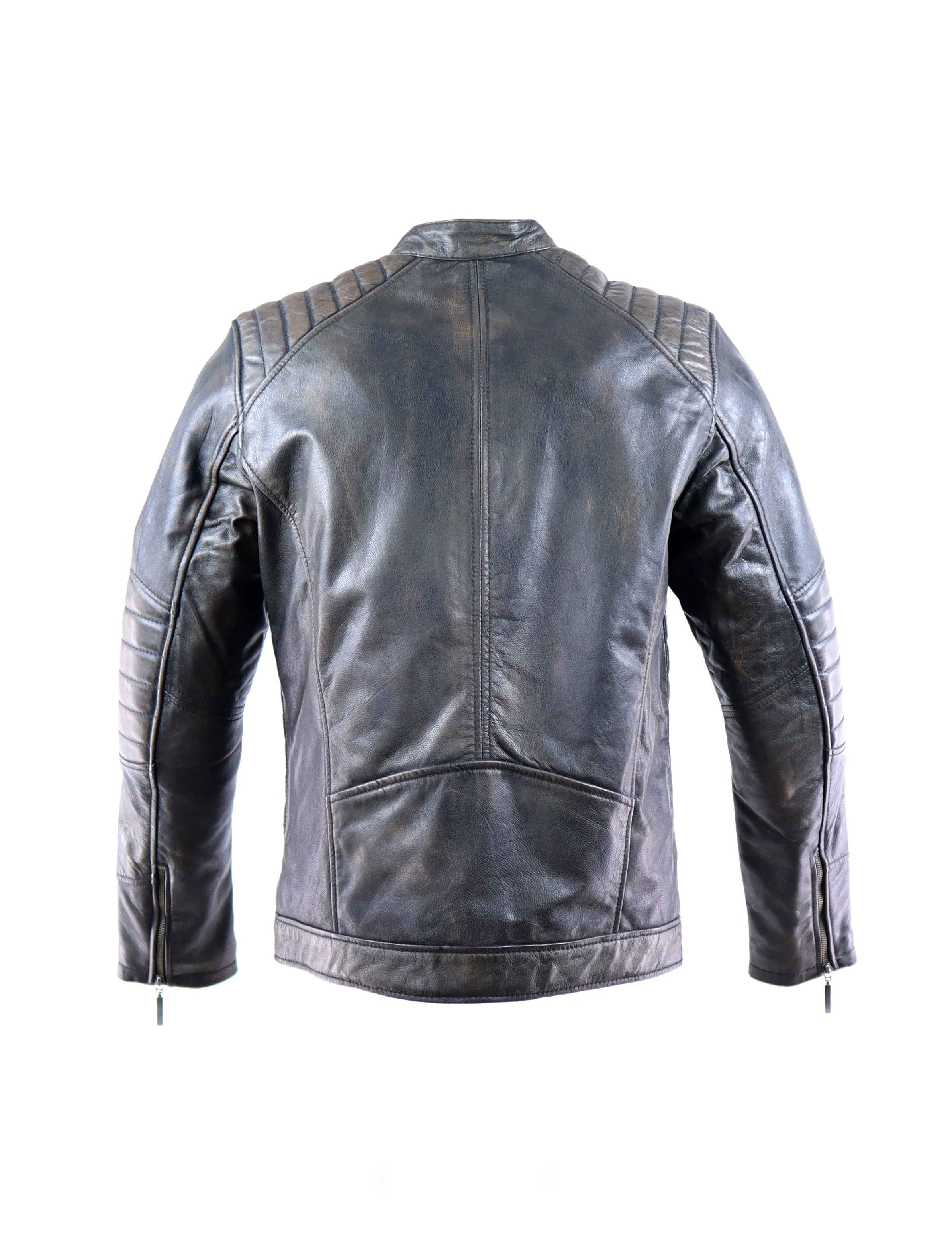 Cafe Racer Leather Jacket - Grey Metallic