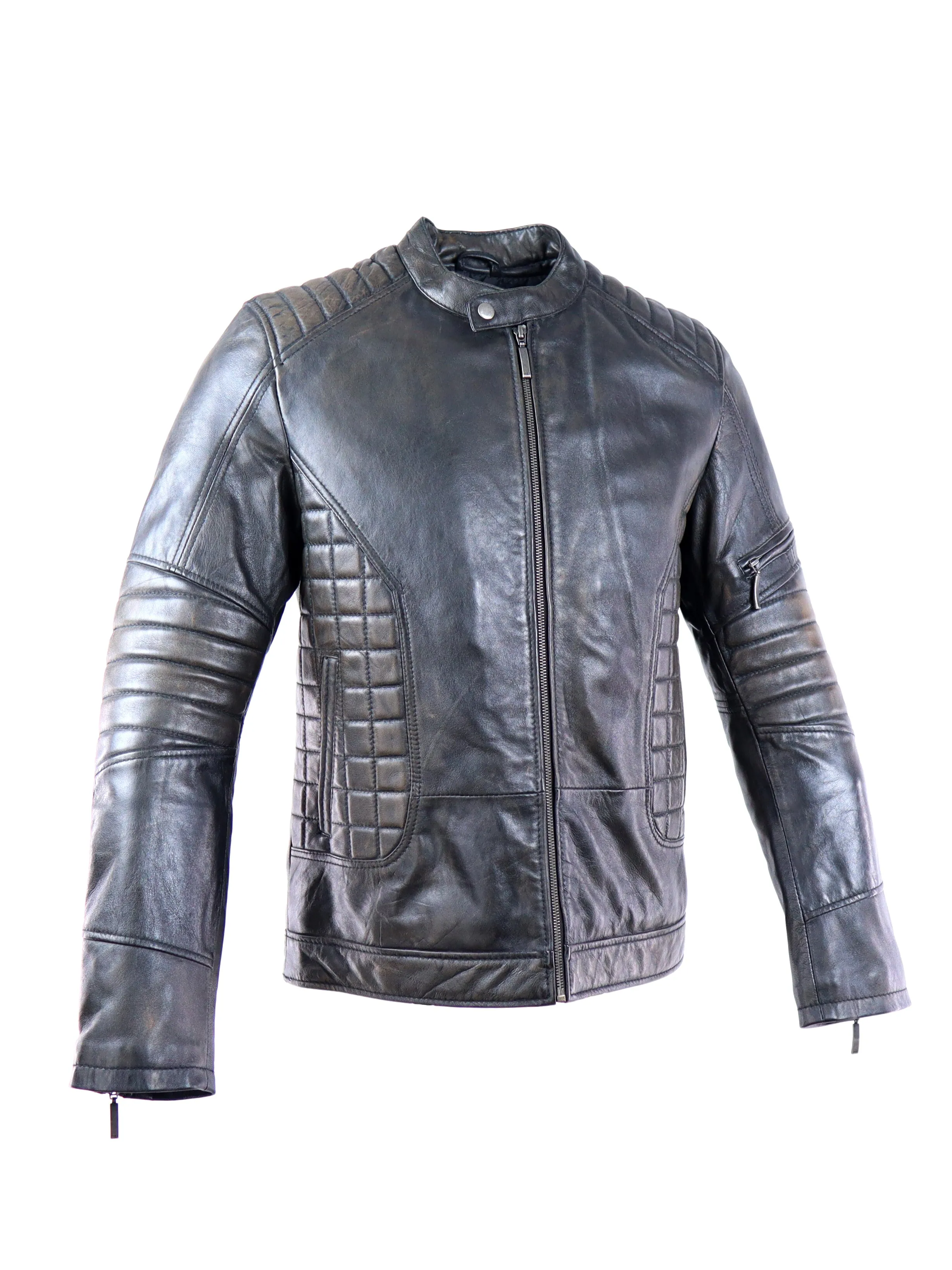 Cafe Racer Leather Jacket - Grey Metallic