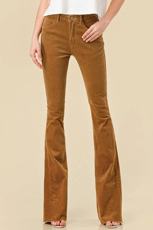 CAMEL CORD FLARES W/DISTRESSED HEM (BOOTCUT)