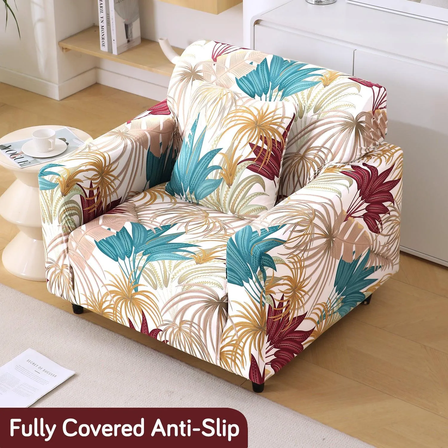 Cane Beige Ferns Printed Elastic Sofa Cover