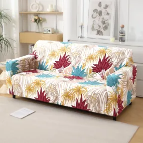 Cane Beige Ferns Printed Elastic Sofa Cover