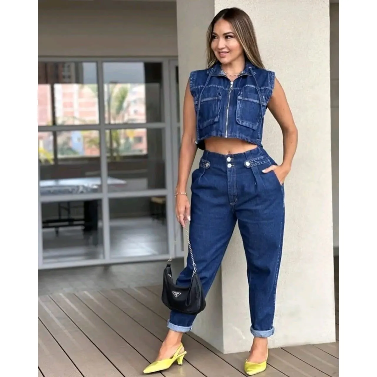 Cargo Crop Denim Vest and Pants set.