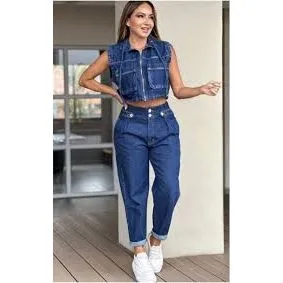 Cargo Crop Denim Vest and Pants set.