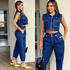 Cargo Crop Denim Vest and Pants set.