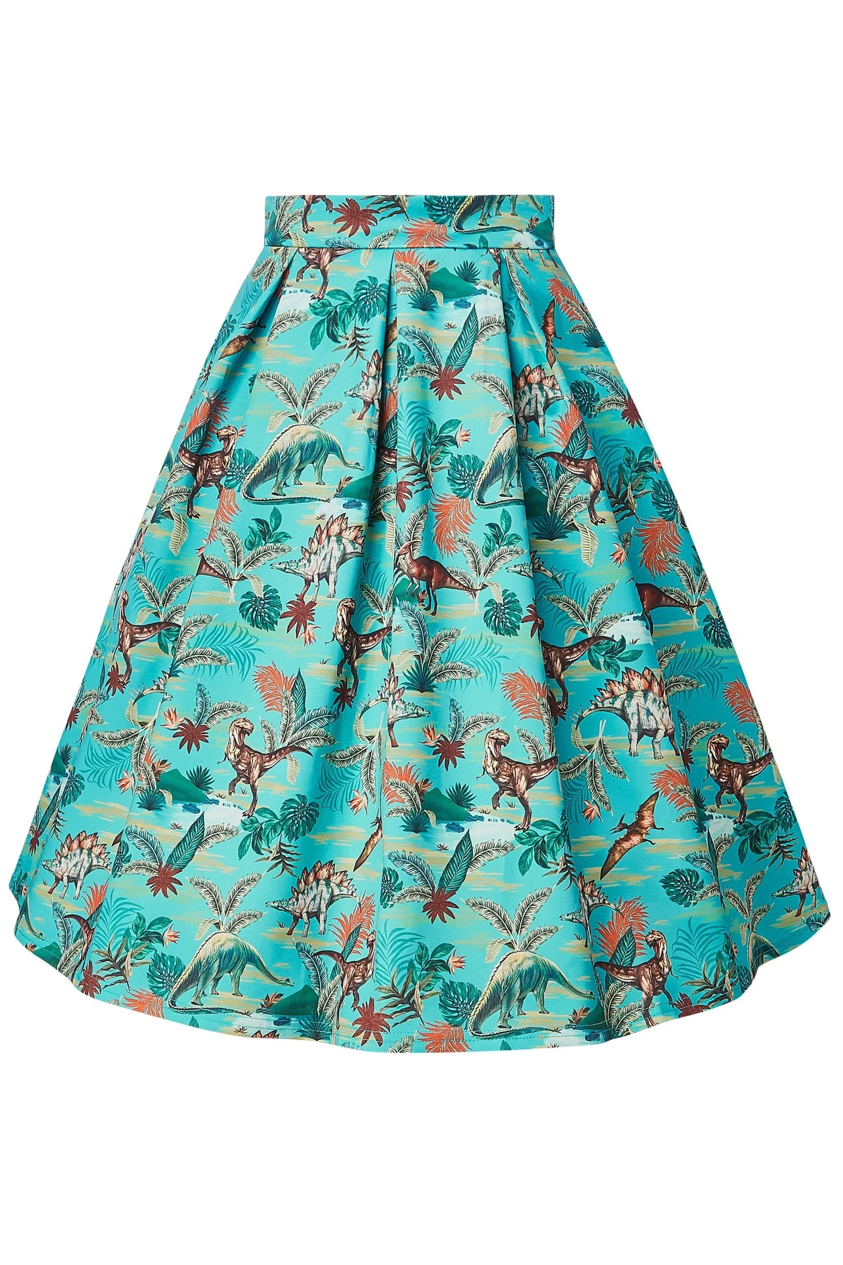 Carolyn Box Pleated Skirt in Dinosaur Print