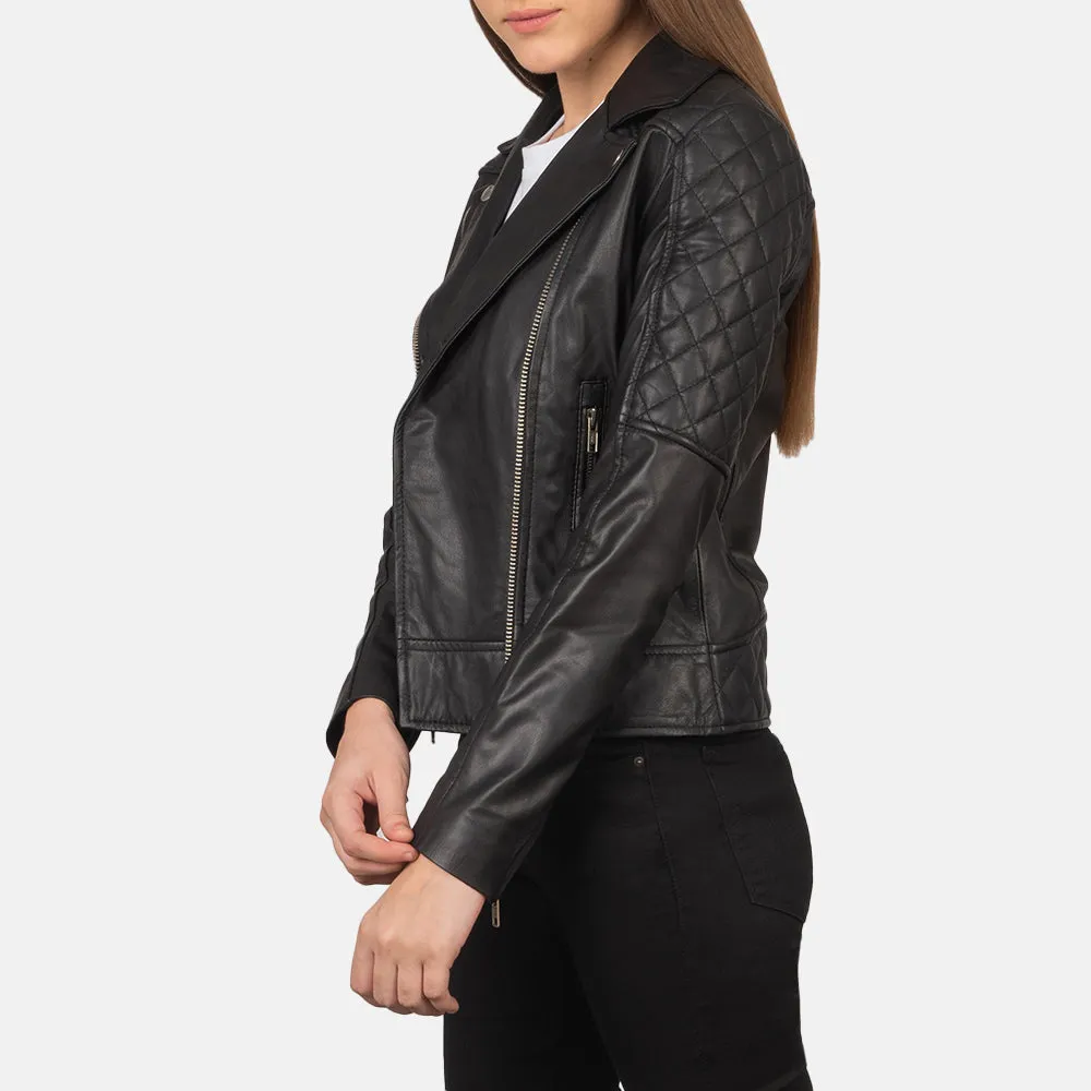 Carolyn Quilted Black Biker Jacket