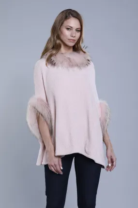 Chenille Poncho with Fur Trim