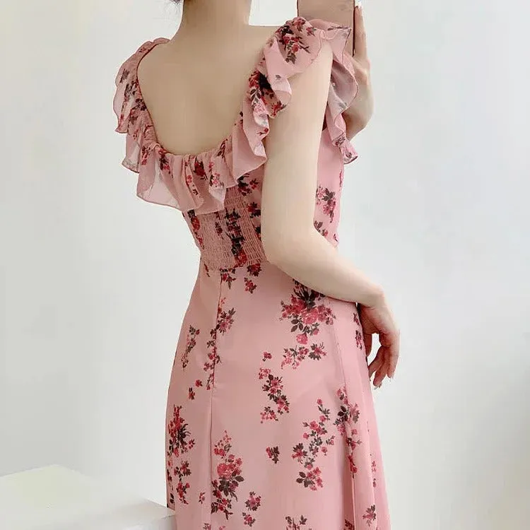 Chic Vintage Flouncing Square Collar Floral Print Slip Dress