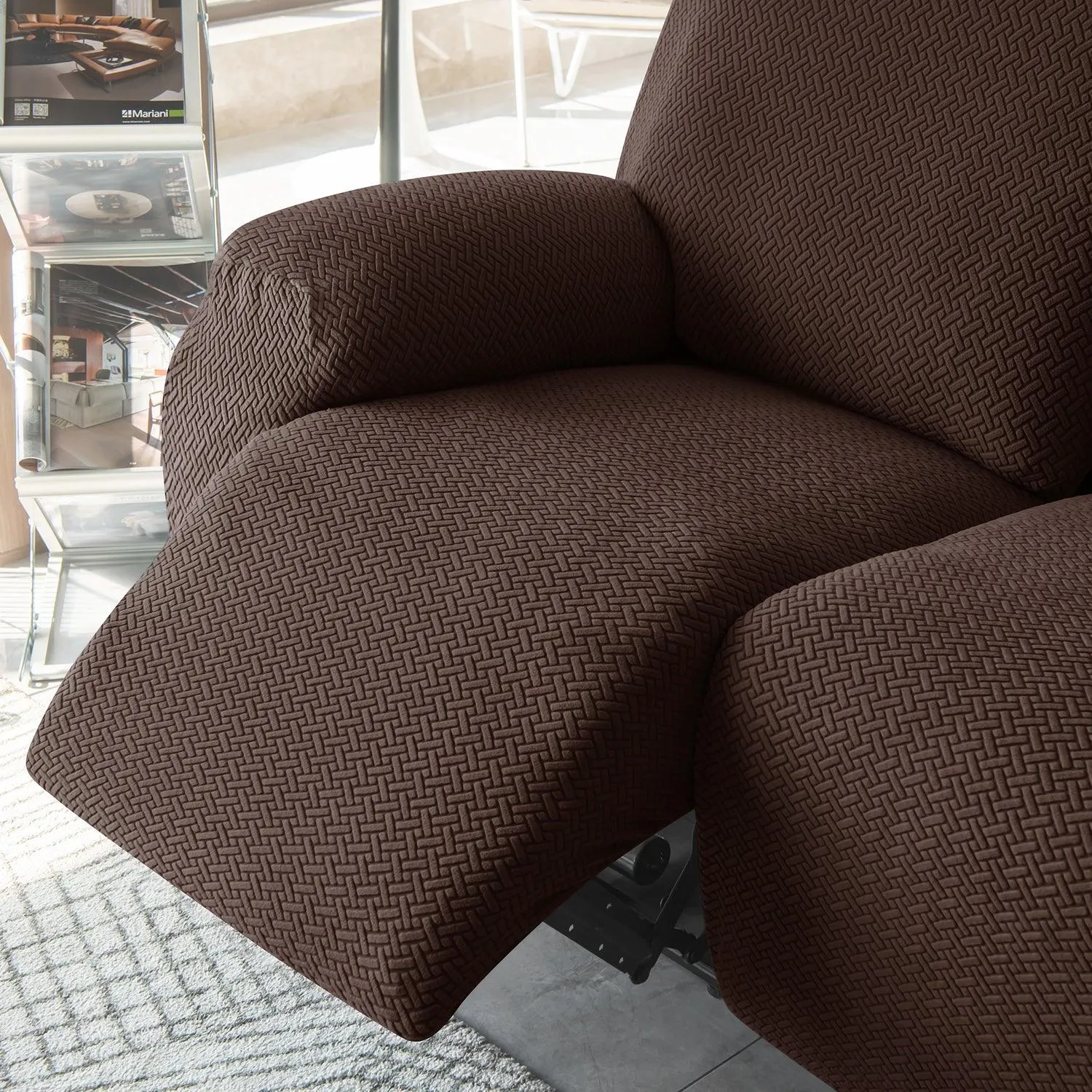 Chocolate Brown Jacquard Recliner Sofa Cover | Non-Slip & Full Fitted