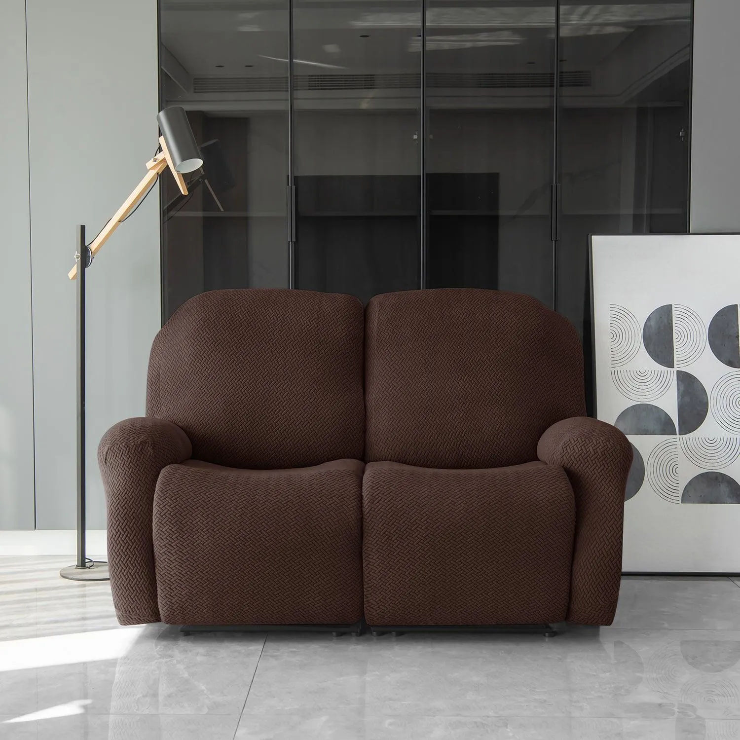 Chocolate Brown Jacquard Recliner Sofa Cover | Non-Slip & Full Fitted