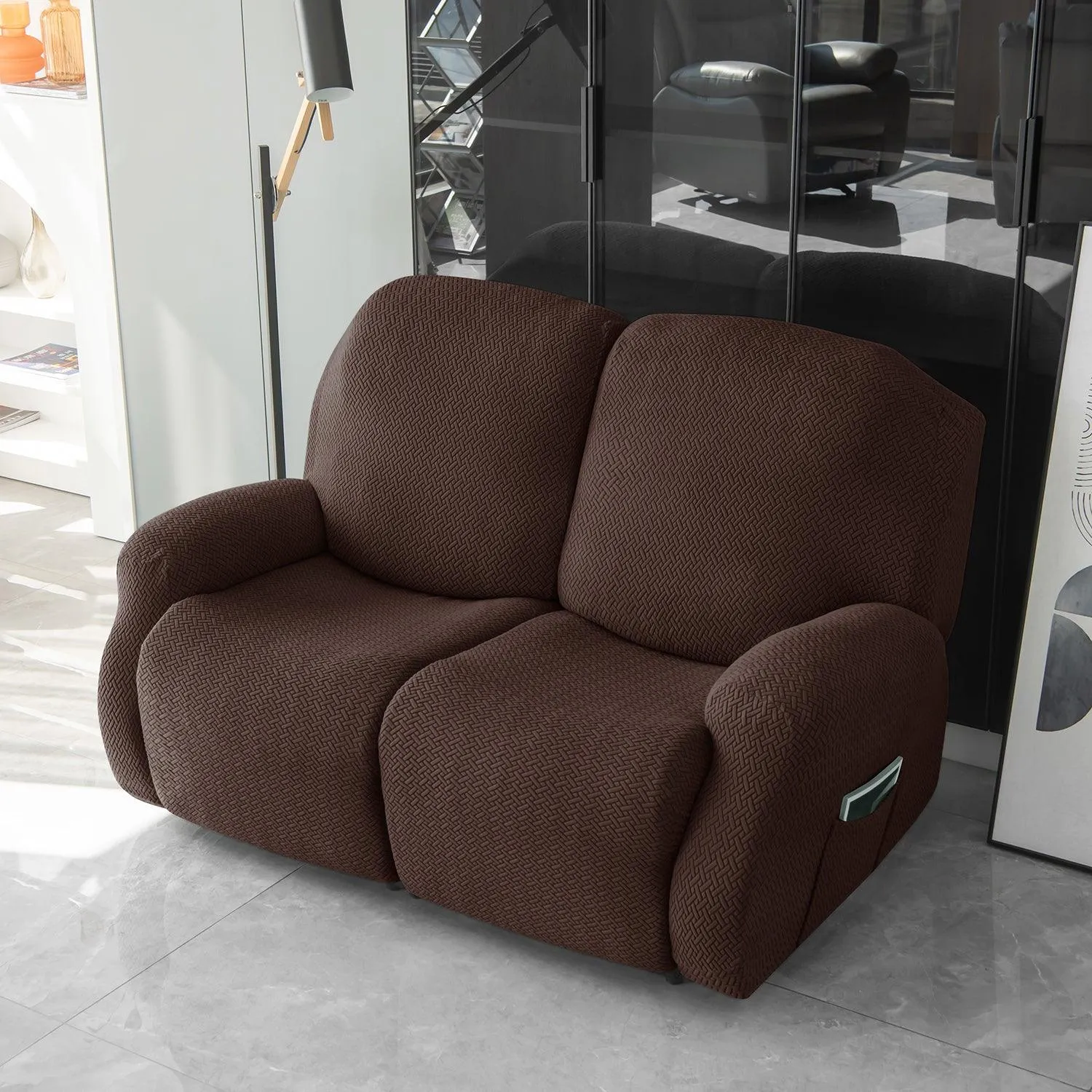 Chocolate Brown Jacquard Recliner Sofa Cover | Non-Slip & Full Fitted