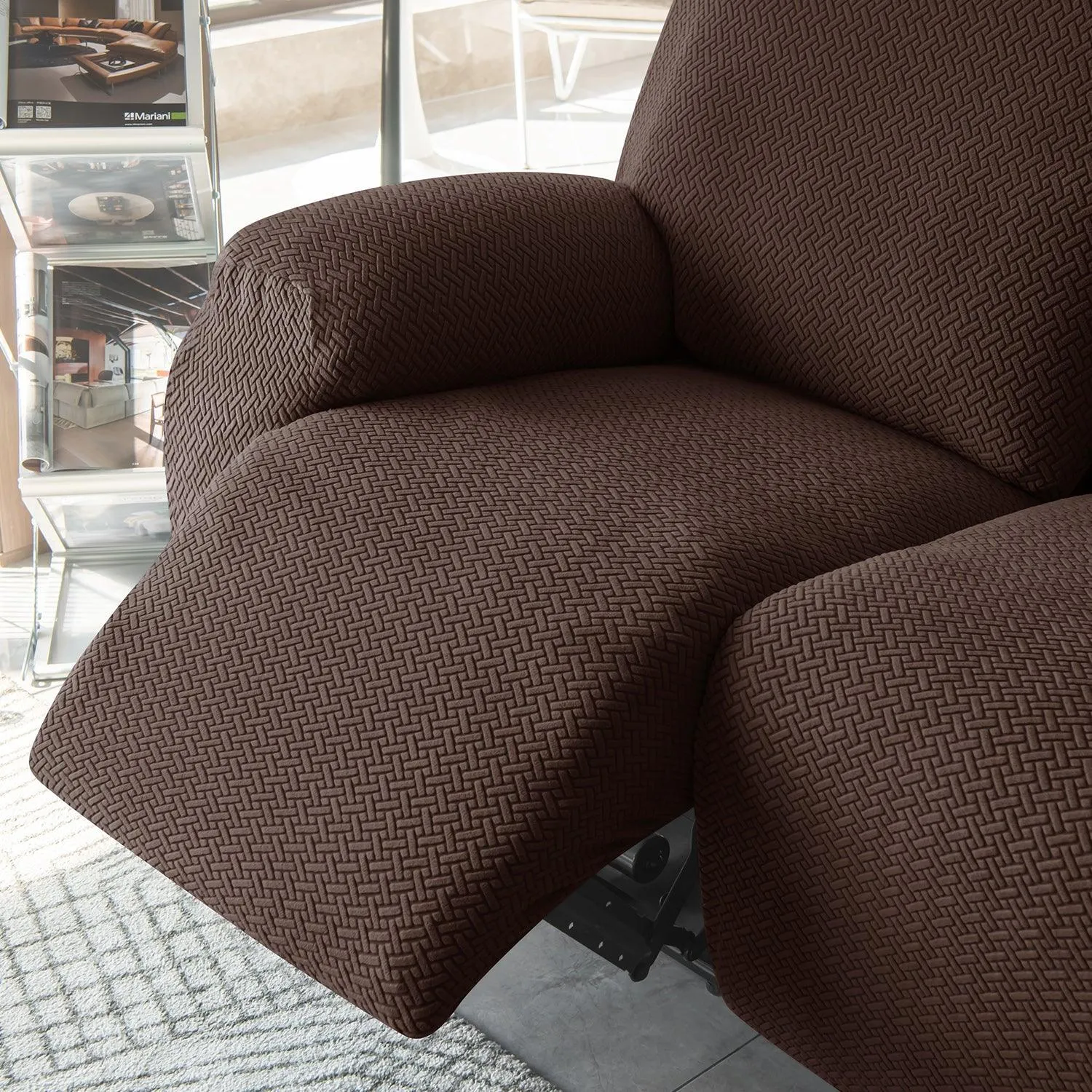 Chocolate Brown Jacquard Recliner Sofa Cover | Non-Slip & Full Fitted