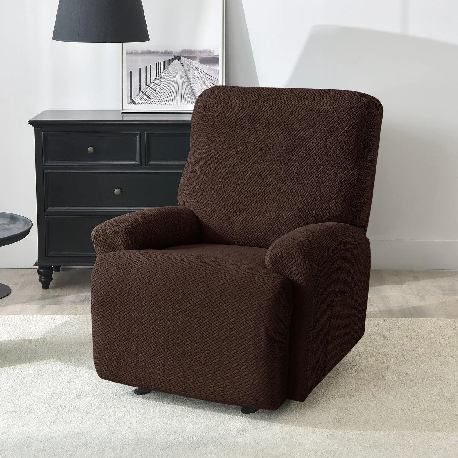 Chocolate Brown Jacquard Recliner Sofa Cover | Non-Slip & Full Fitted