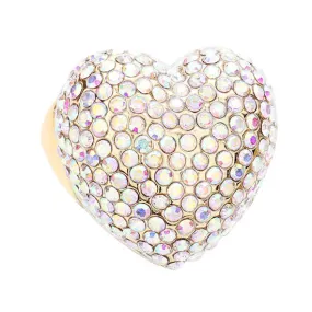 Colorful Heart Crystal Rhinestone Pave Stretchable Ring