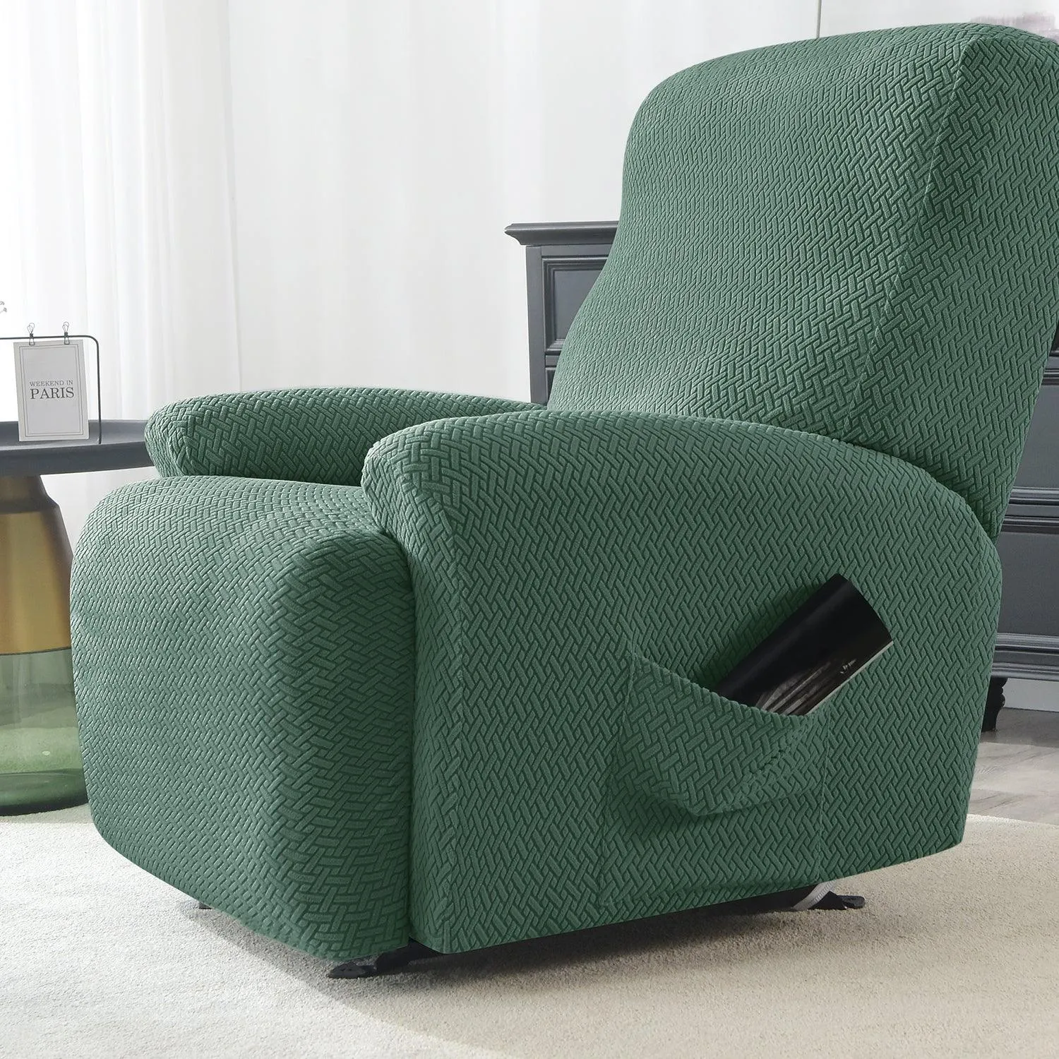 Continental Green Elastic Jacquard Recliner Sofa Cover | Stretchable & Anti Slip