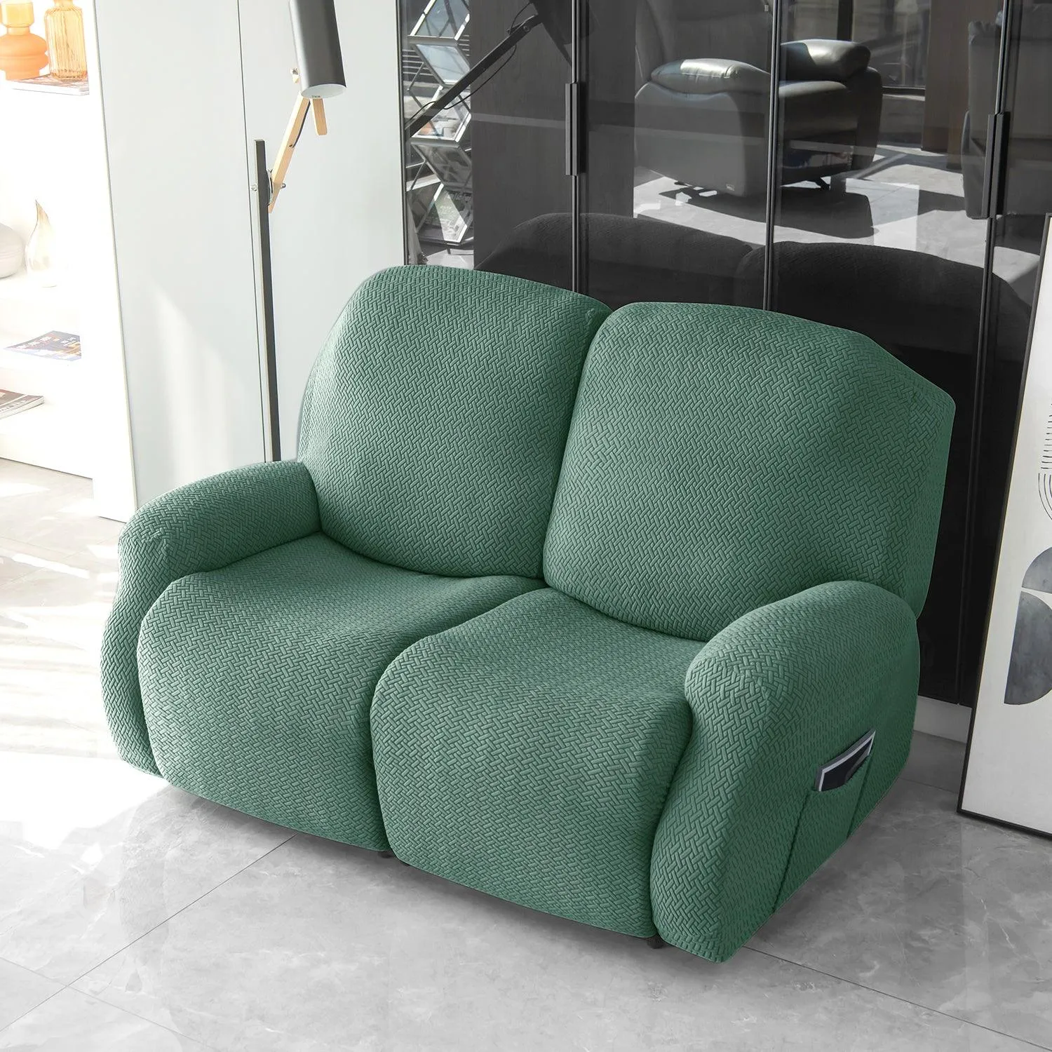 Continental Green Elastic Jacquard Recliner Sofa Cover | Stretchable & Anti Slip