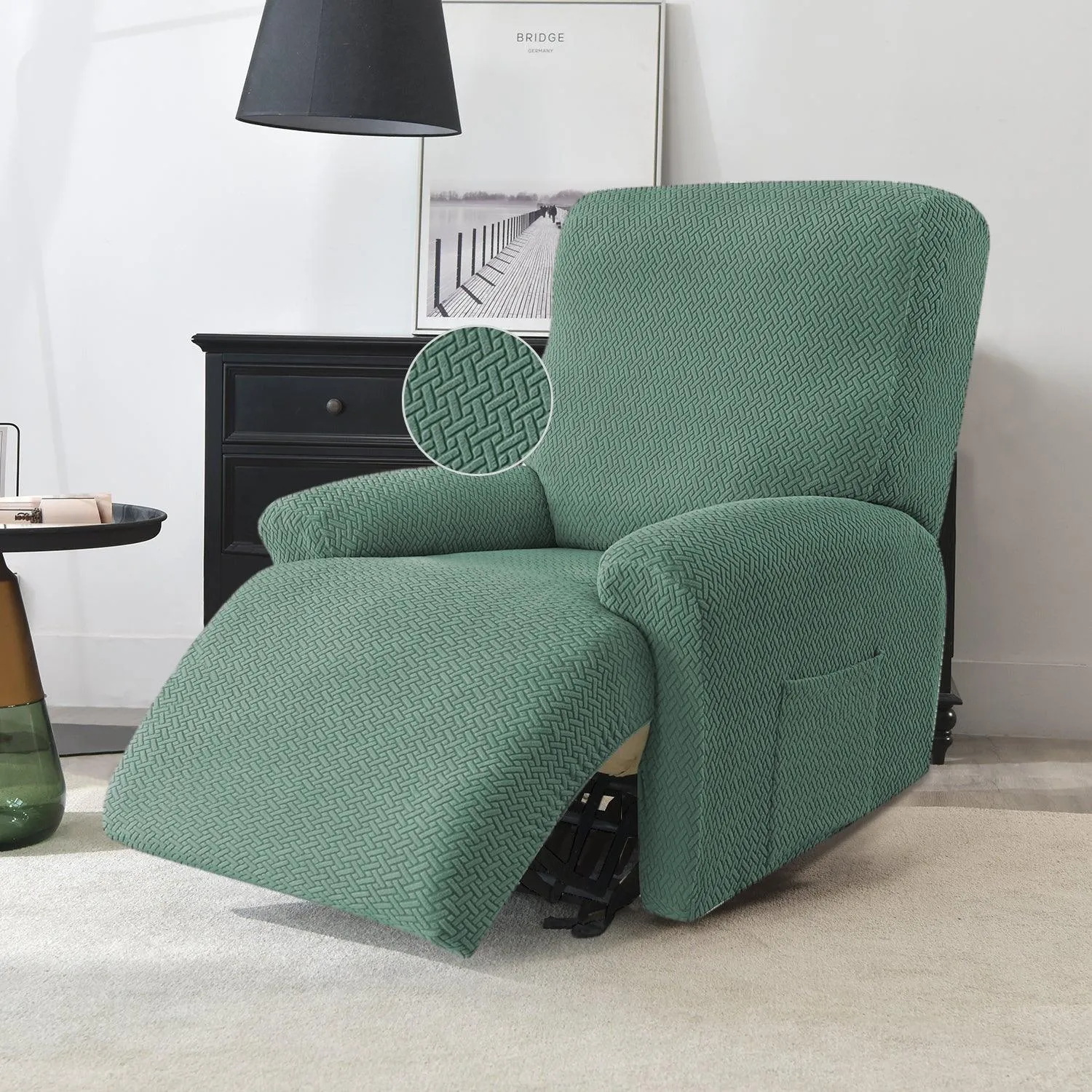 Continental Green Elastic Jacquard Recliner Sofa Cover | Stretchable & Anti Slip