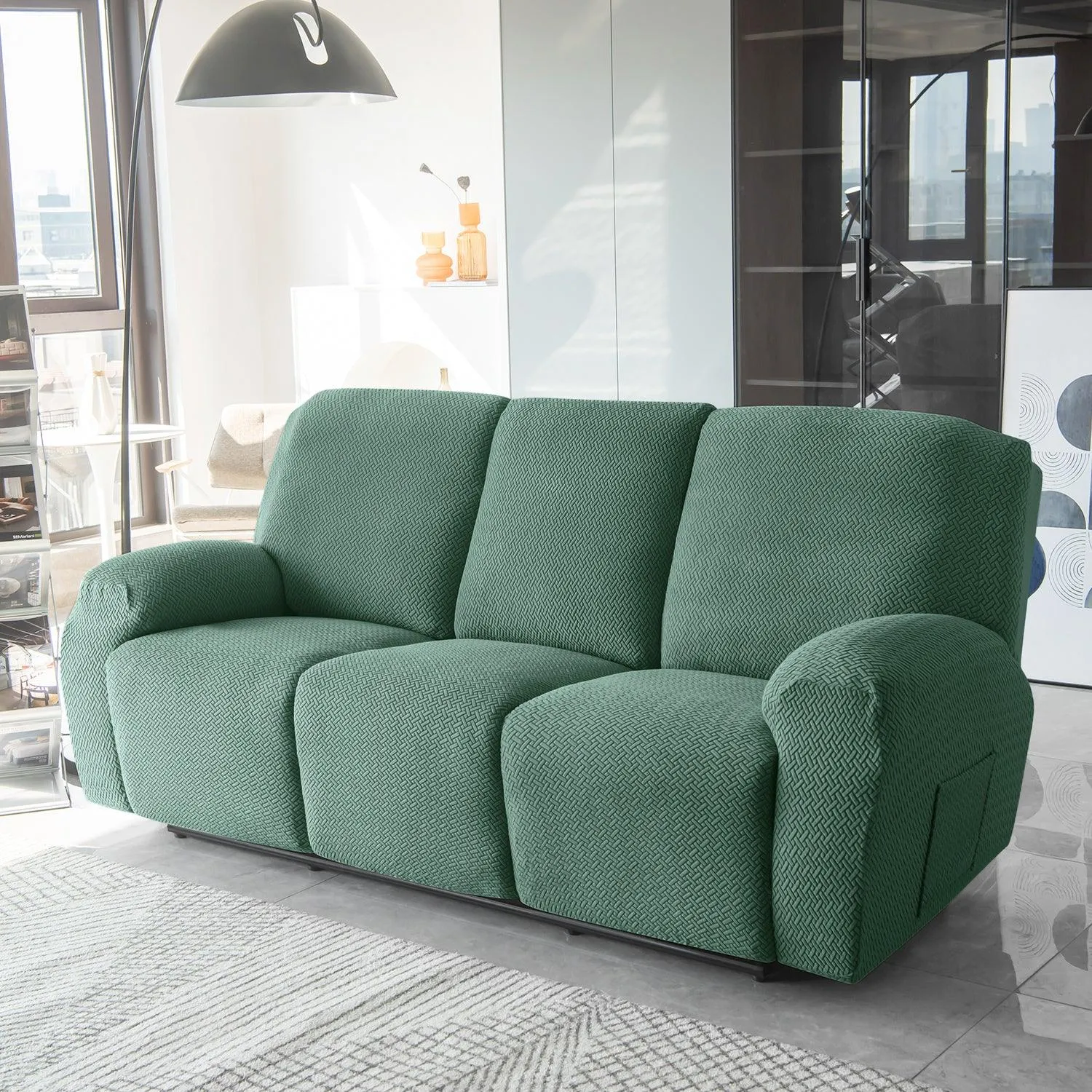 Continental Green Elastic Jacquard Recliner Sofa Cover | Stretchable & Anti Slip