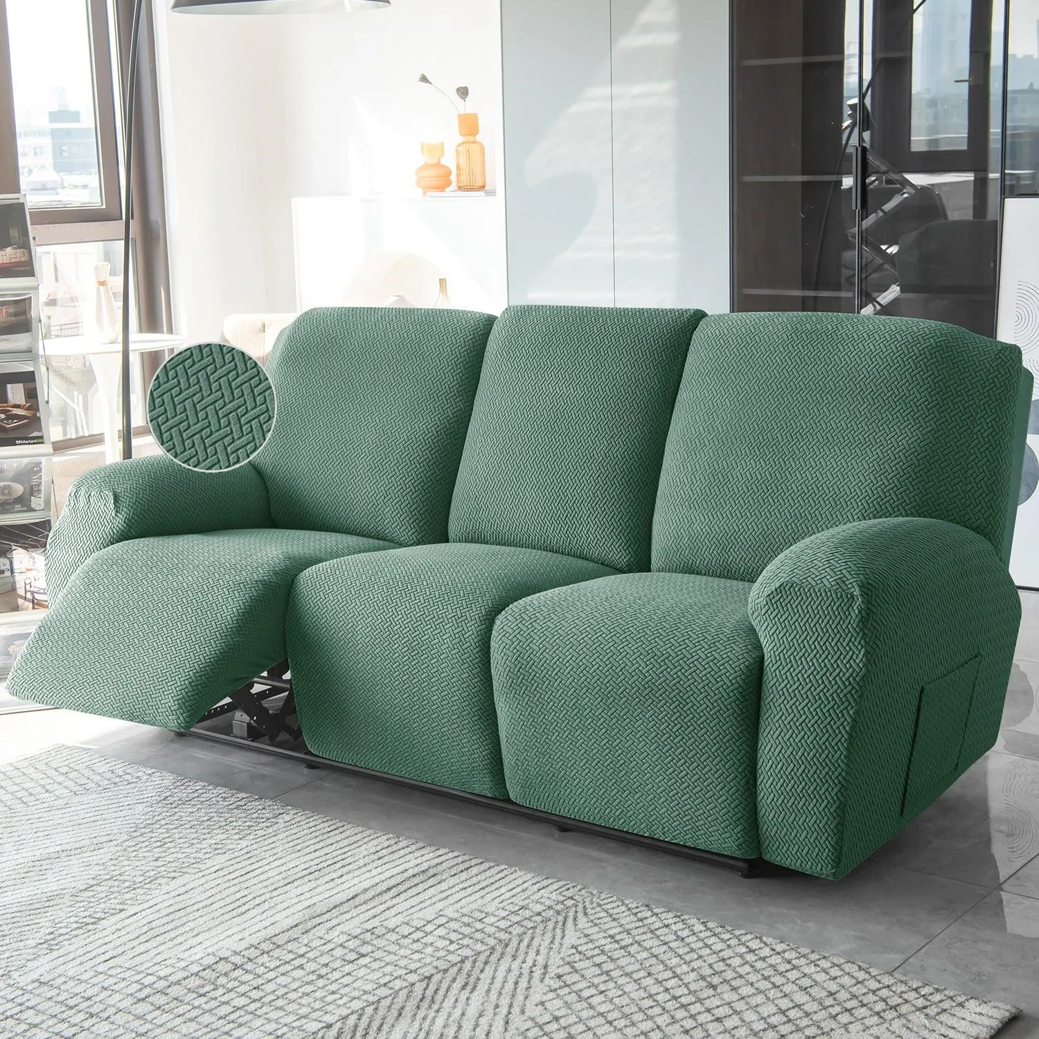 Continental Green Elastic Jacquard Recliner Sofa Cover | Stretchable & Anti Slip