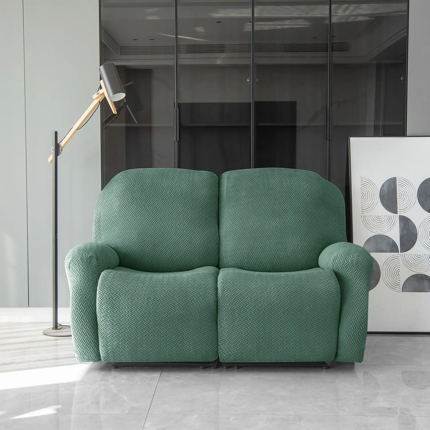 Continental Green Elastic Jacquard Recliner Sofa Cover | Stretchable & Anti Slip