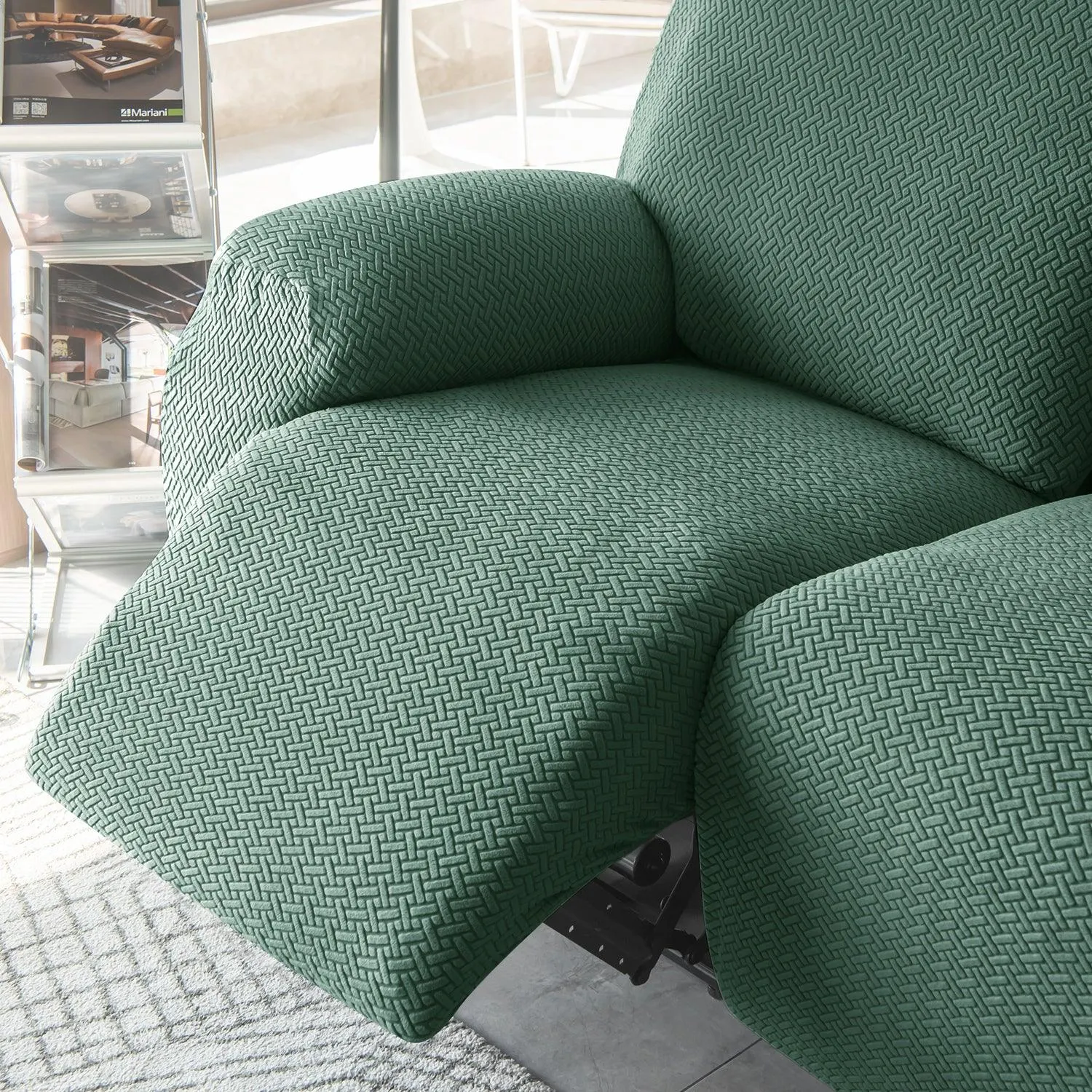 Continental Green Elastic Jacquard Recliner Sofa Cover | Stretchable & Anti Slip