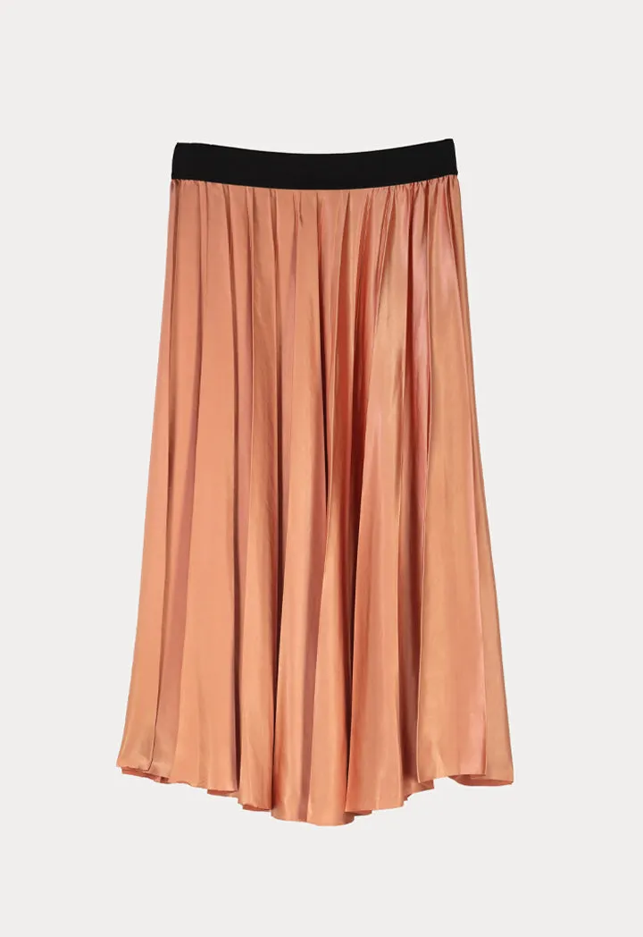 Contrast Color Exposed Waist Elastic Pleated Skirt