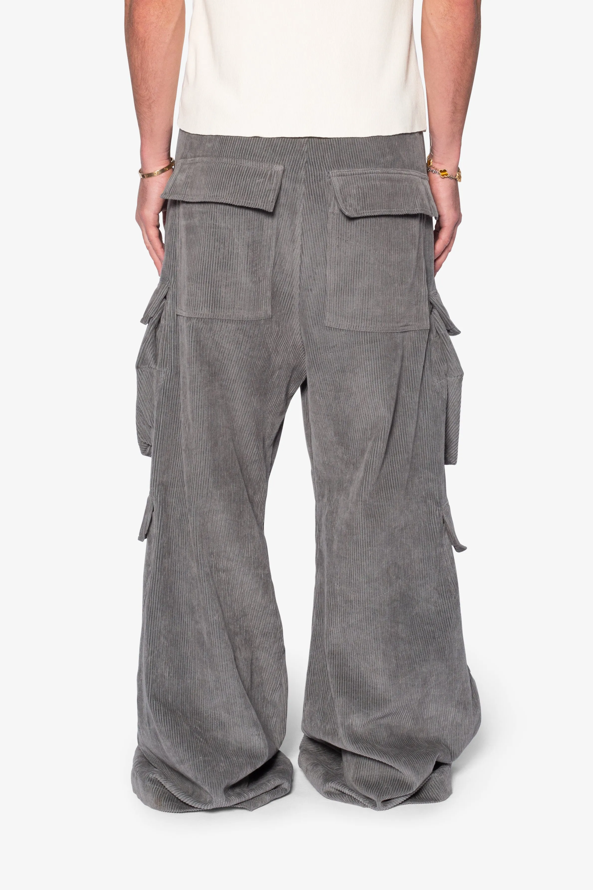 Corduroy Rave Double Cargo Pants - Grey