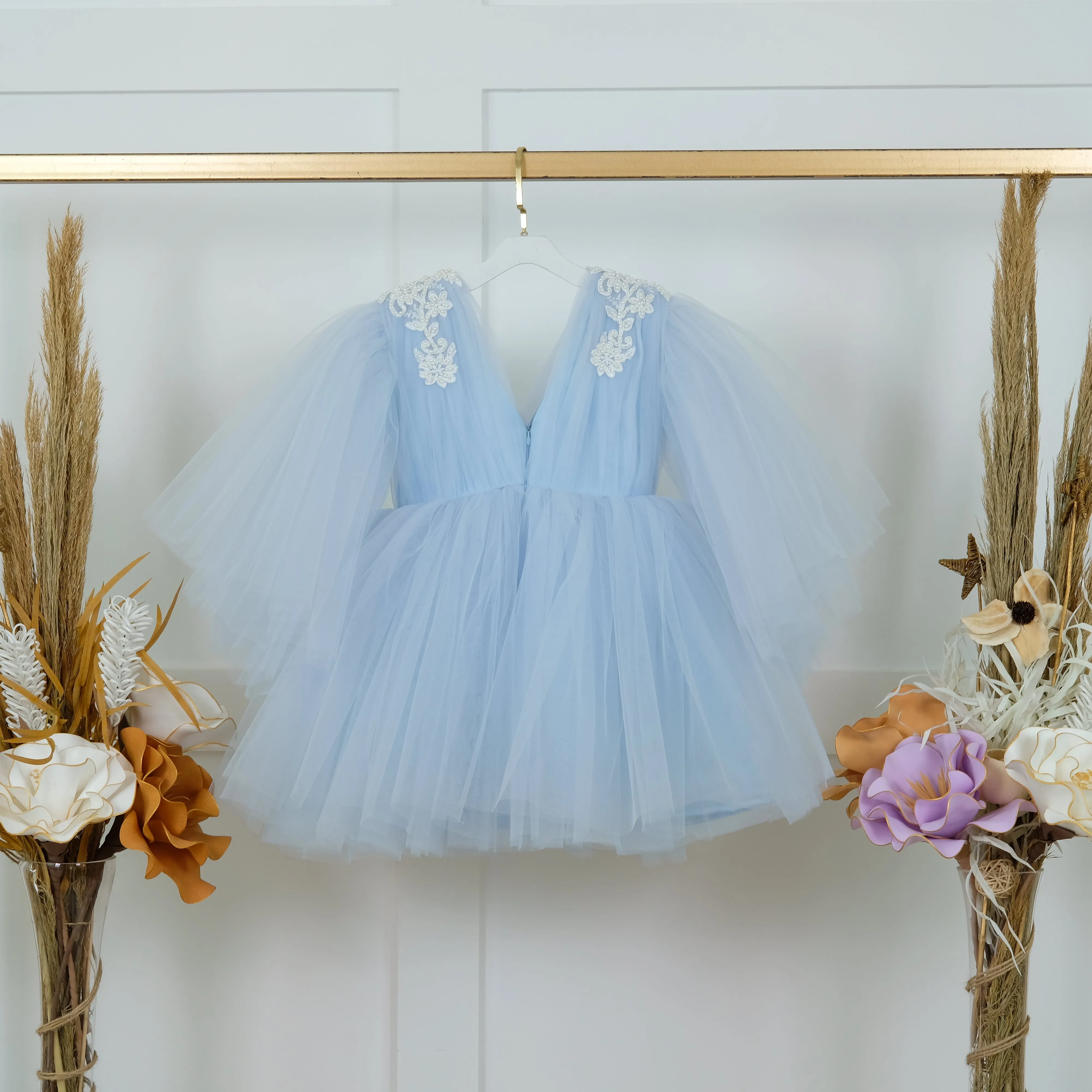 Daisy flower girl dress blue