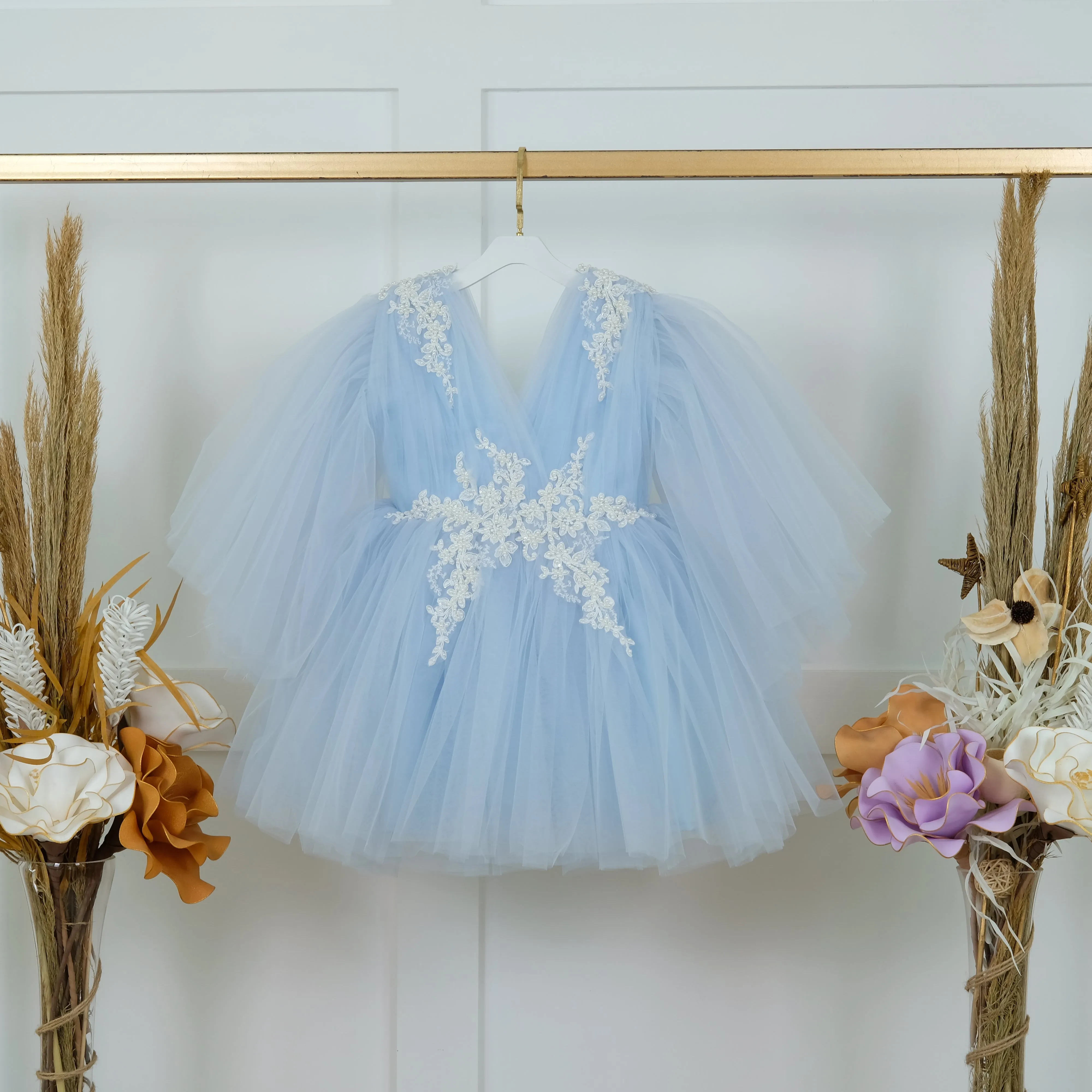 Daisy flower girl dress blue