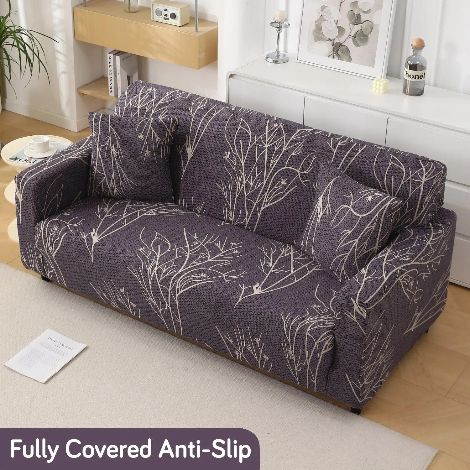 Dark Coffee Twigs Printed Elastic Sofa Cover