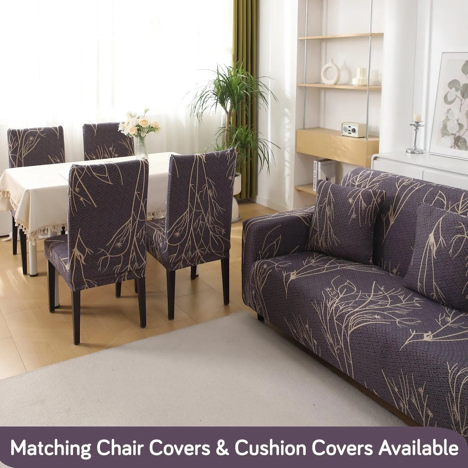 Dark Coffee Twigs Printed Elastic Sofa Cover