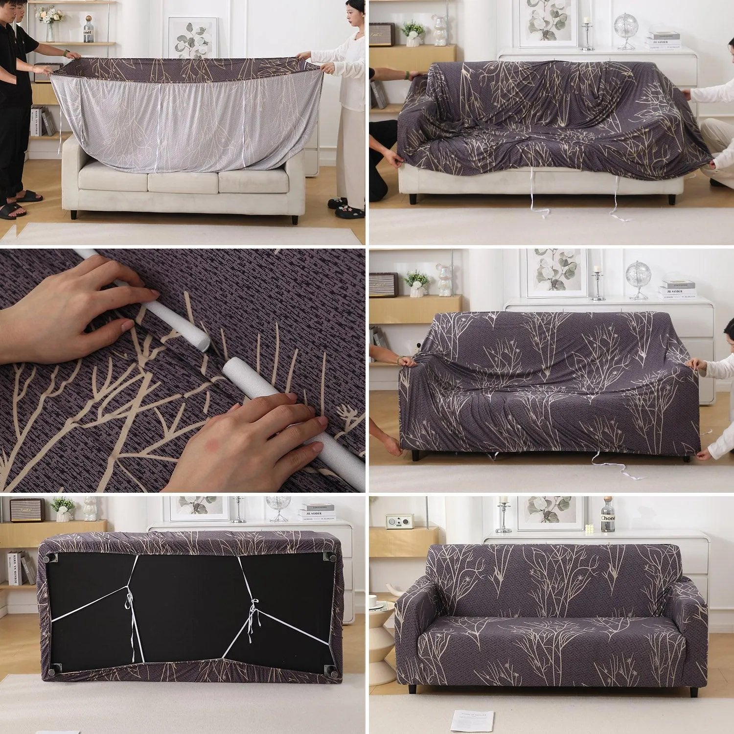 Dark Coffee Twigs Printed Elastic Sofa Cover