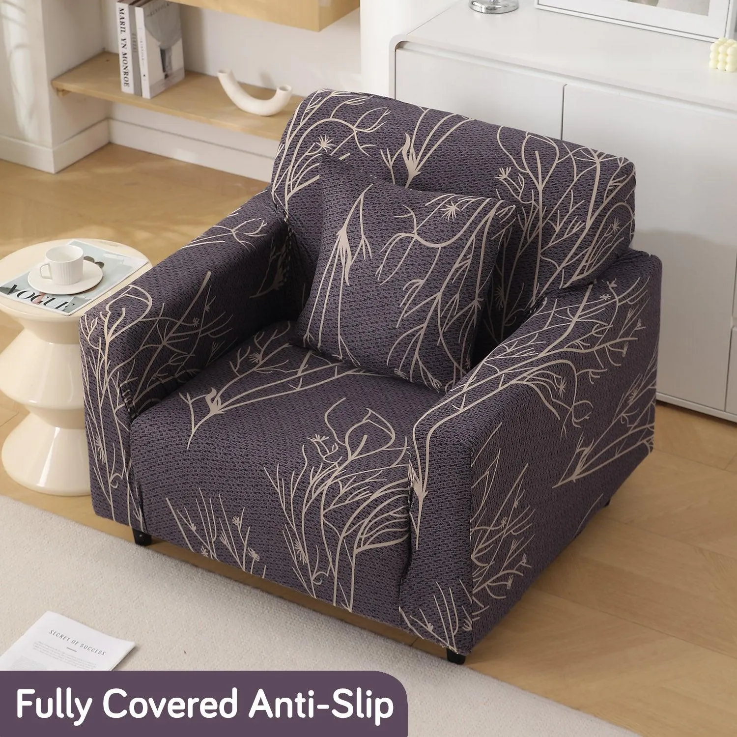 Dark Coffee Twigs Printed Elastic Sofa Cover