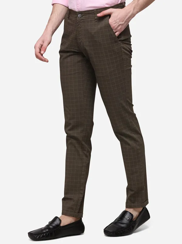 Dark Olive Super Slim Fit Solid Casual Trouser | Greenfibre