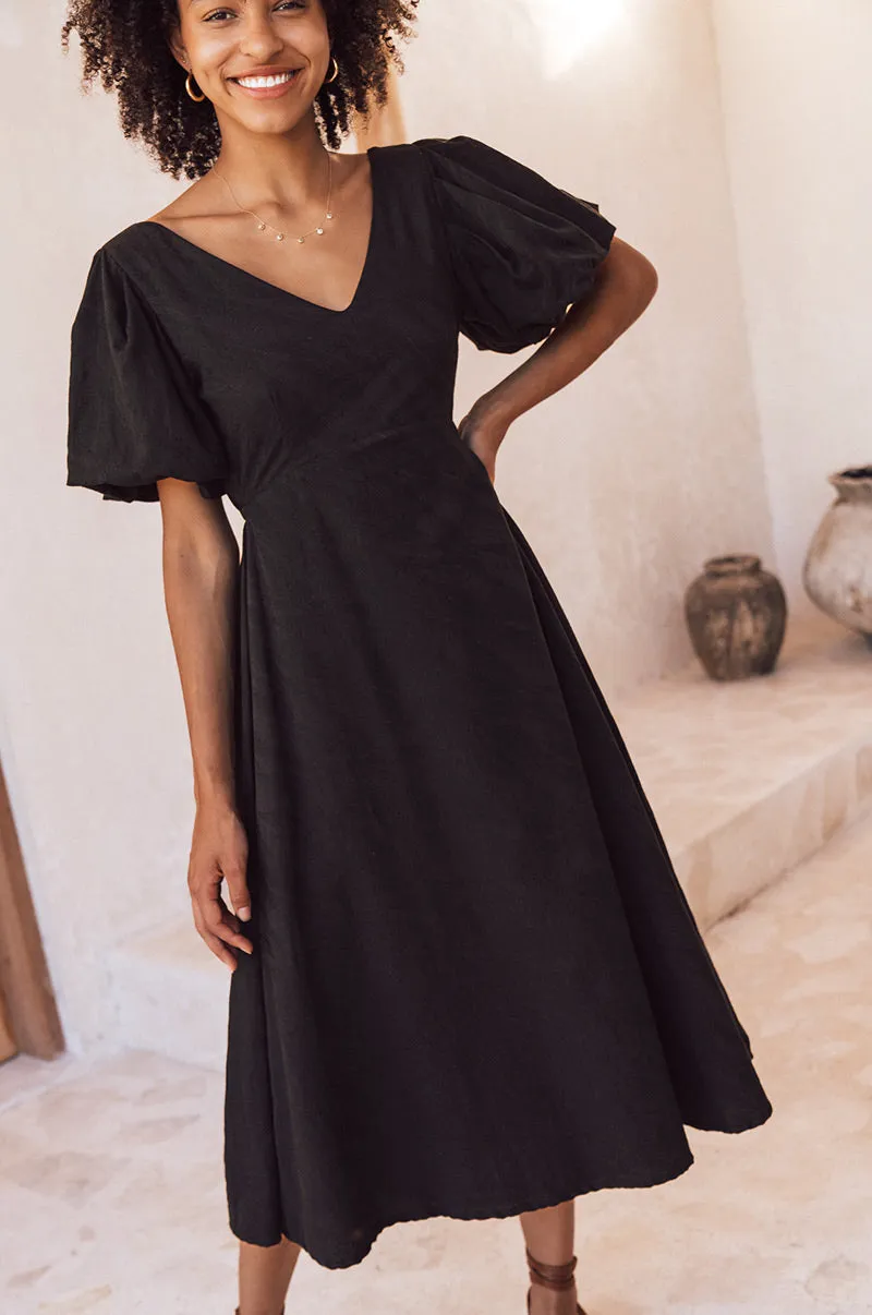 DAYDREAM Midi Dress - black cotton blend