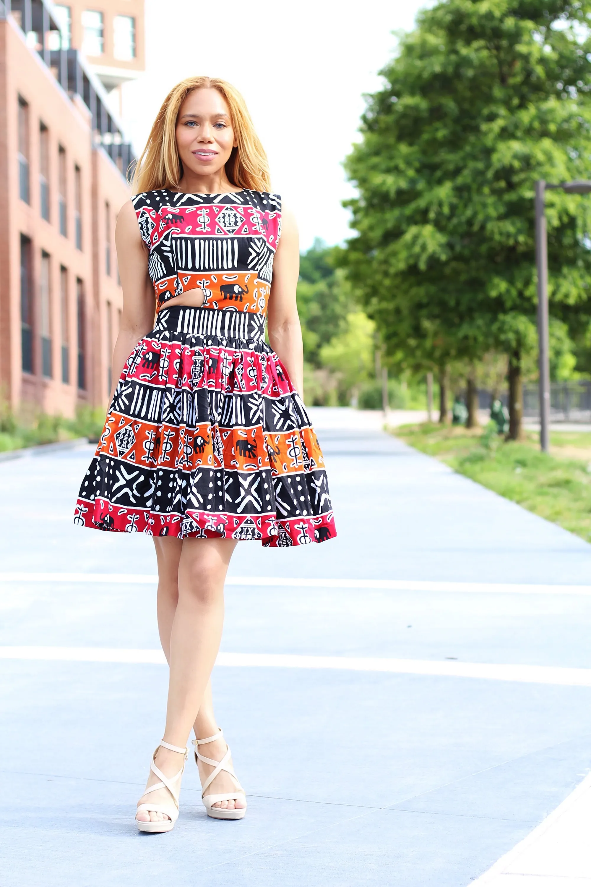 DEMI AFRICAN PRINT MIDI DRESS