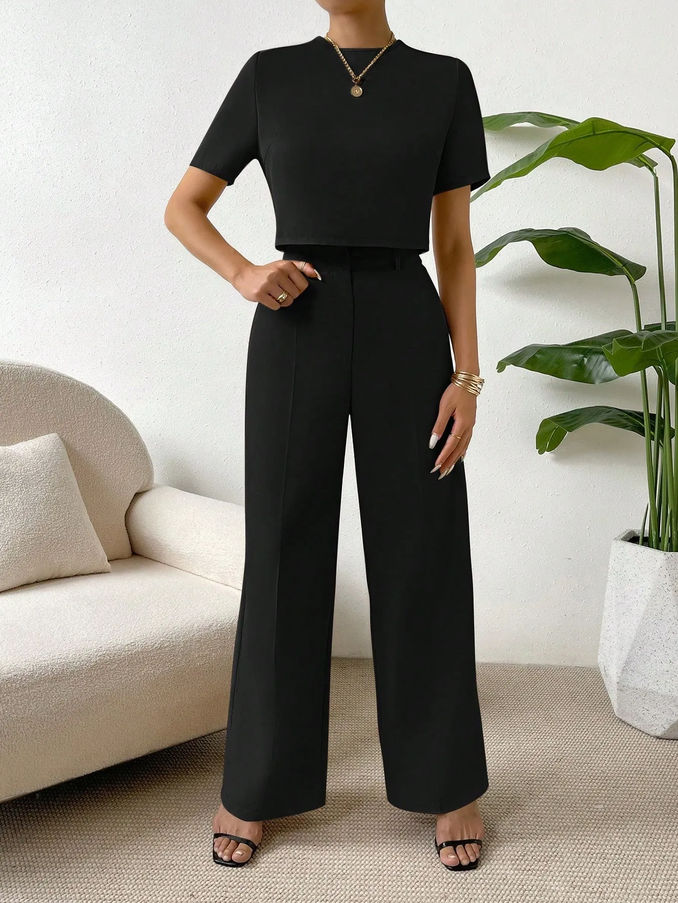 Demi Crop Blouse & Wide Leg Pants