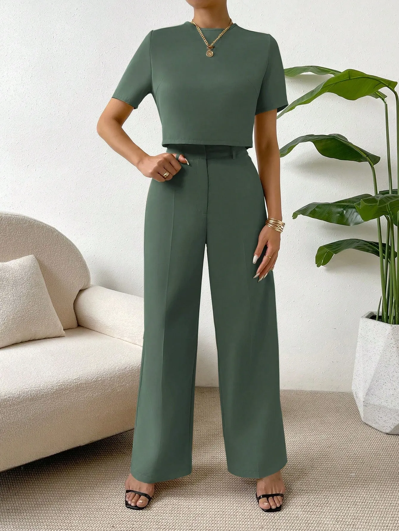 Demi Crop Blouse & Wide Leg Pants