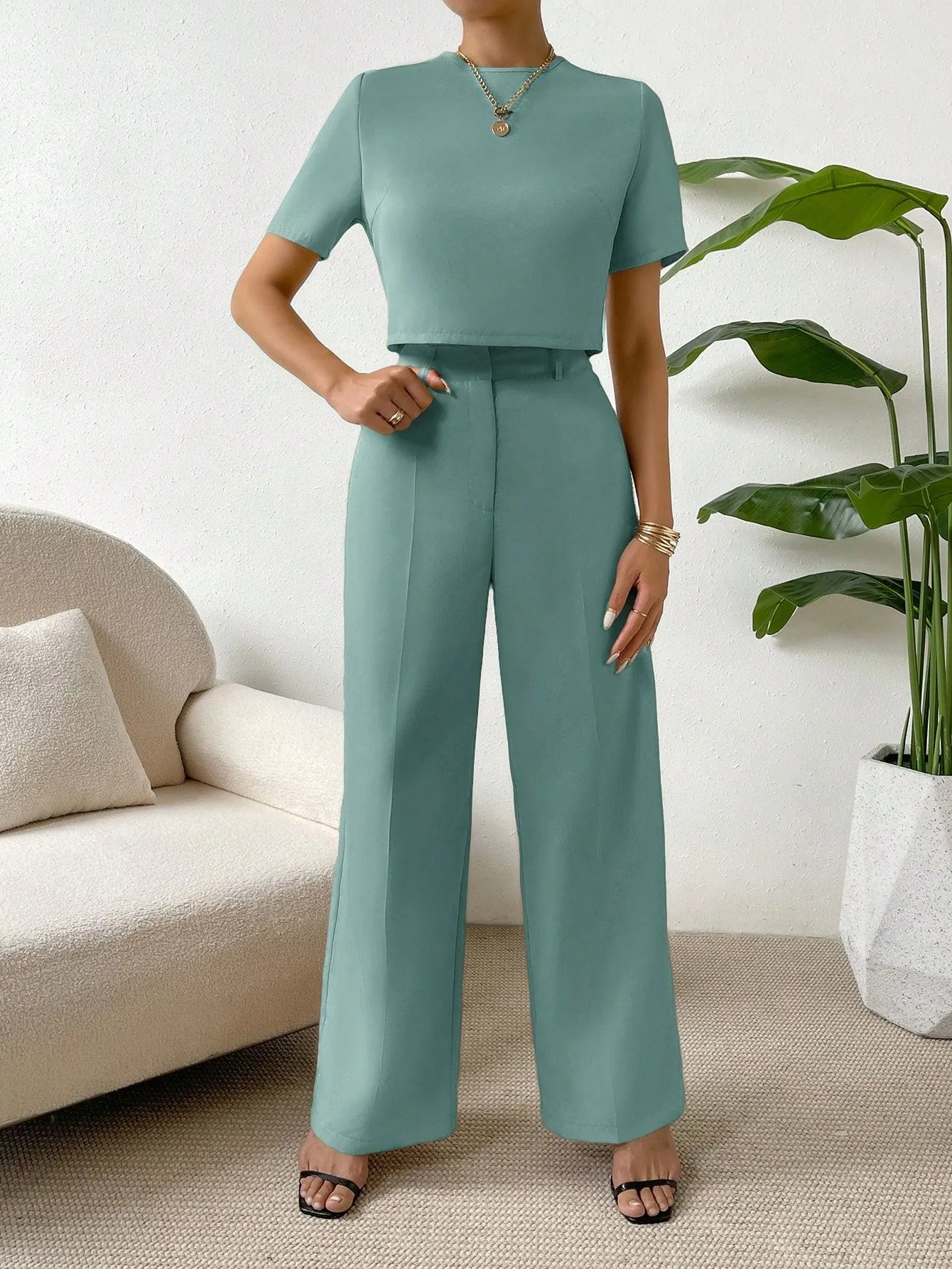 Demi Crop Blouse & Wide Leg Pants