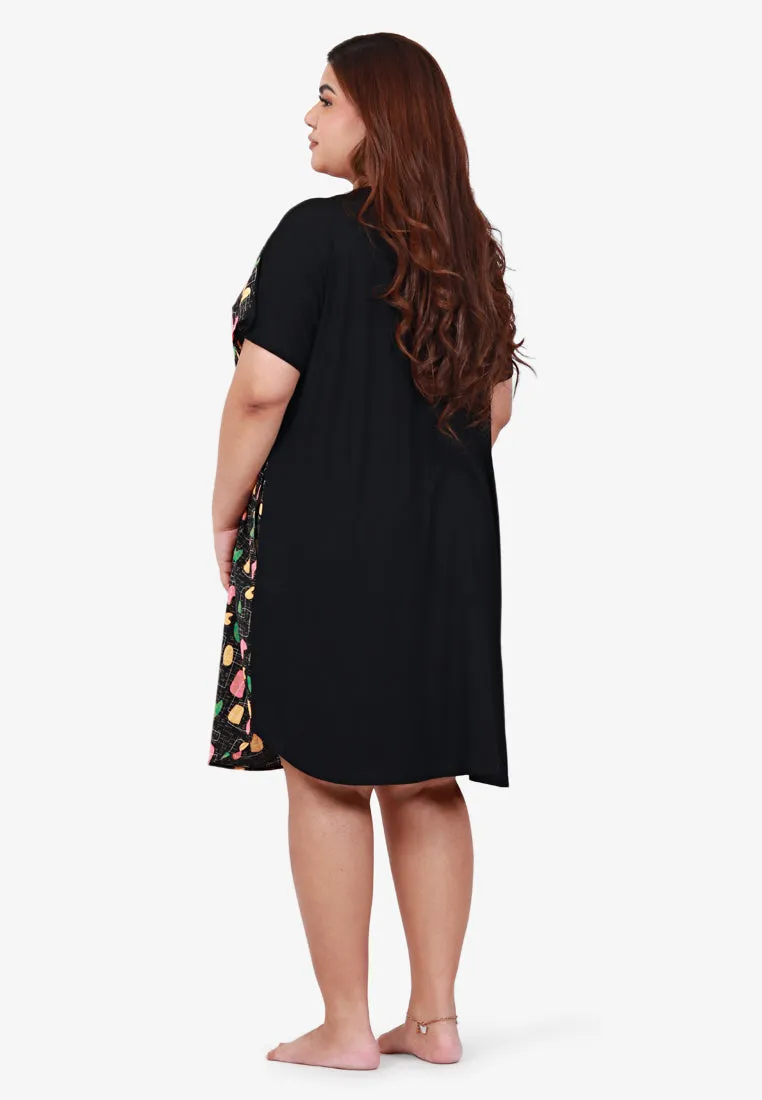 Dency Back Stretch Lounge Dress - Black Prints