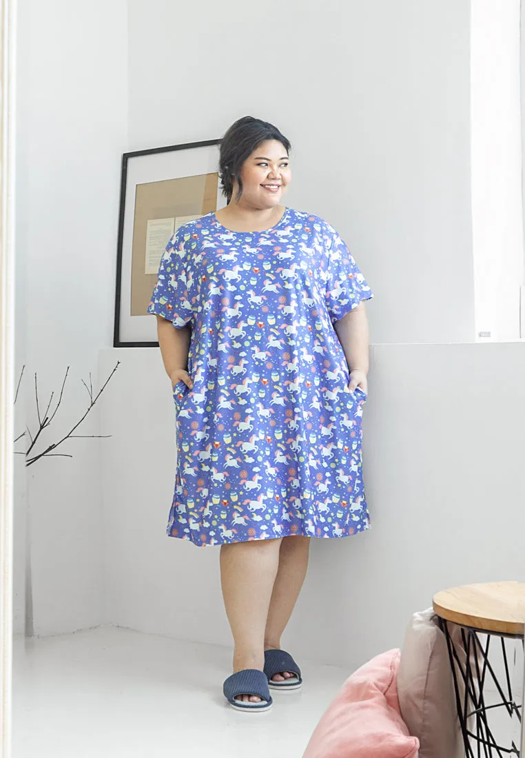 Divine Full Prints Unicorn Sleep Dress - Black