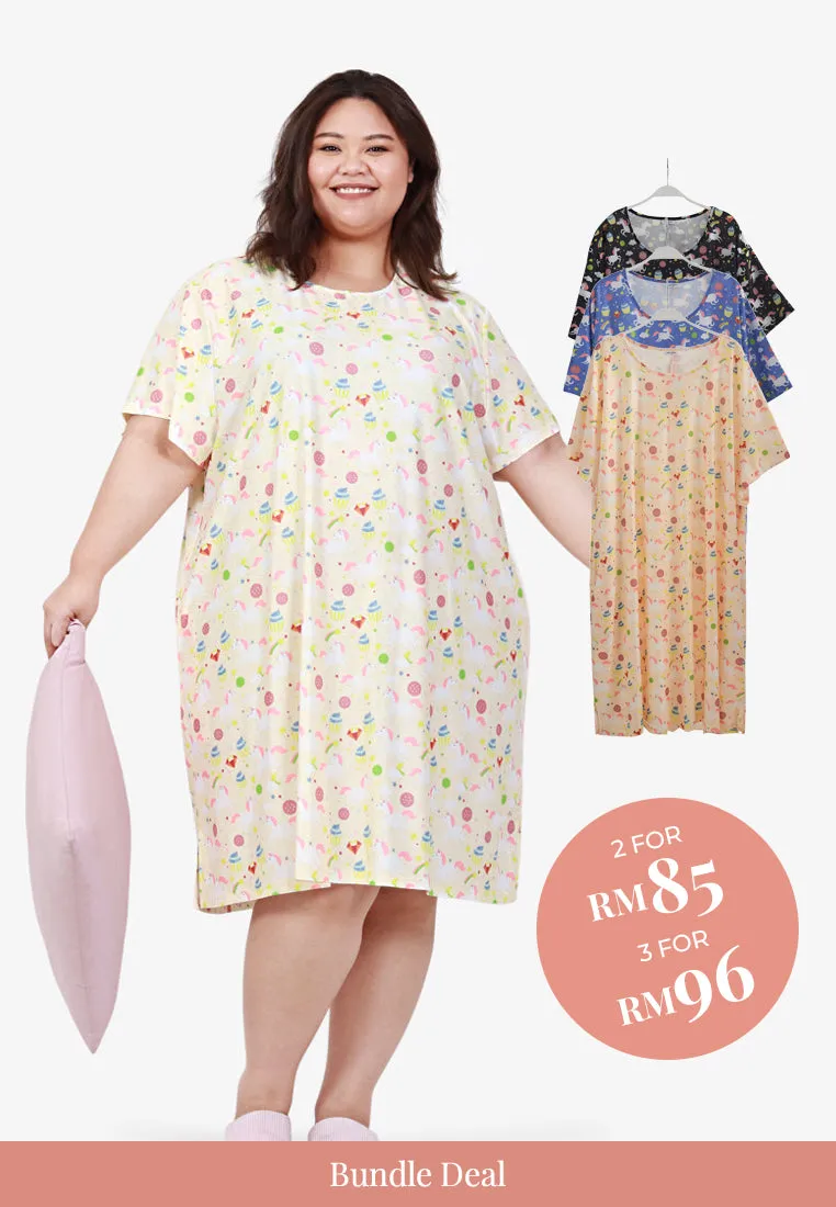 Divine Full Prints Unicorn Sleep Dress - Yellow