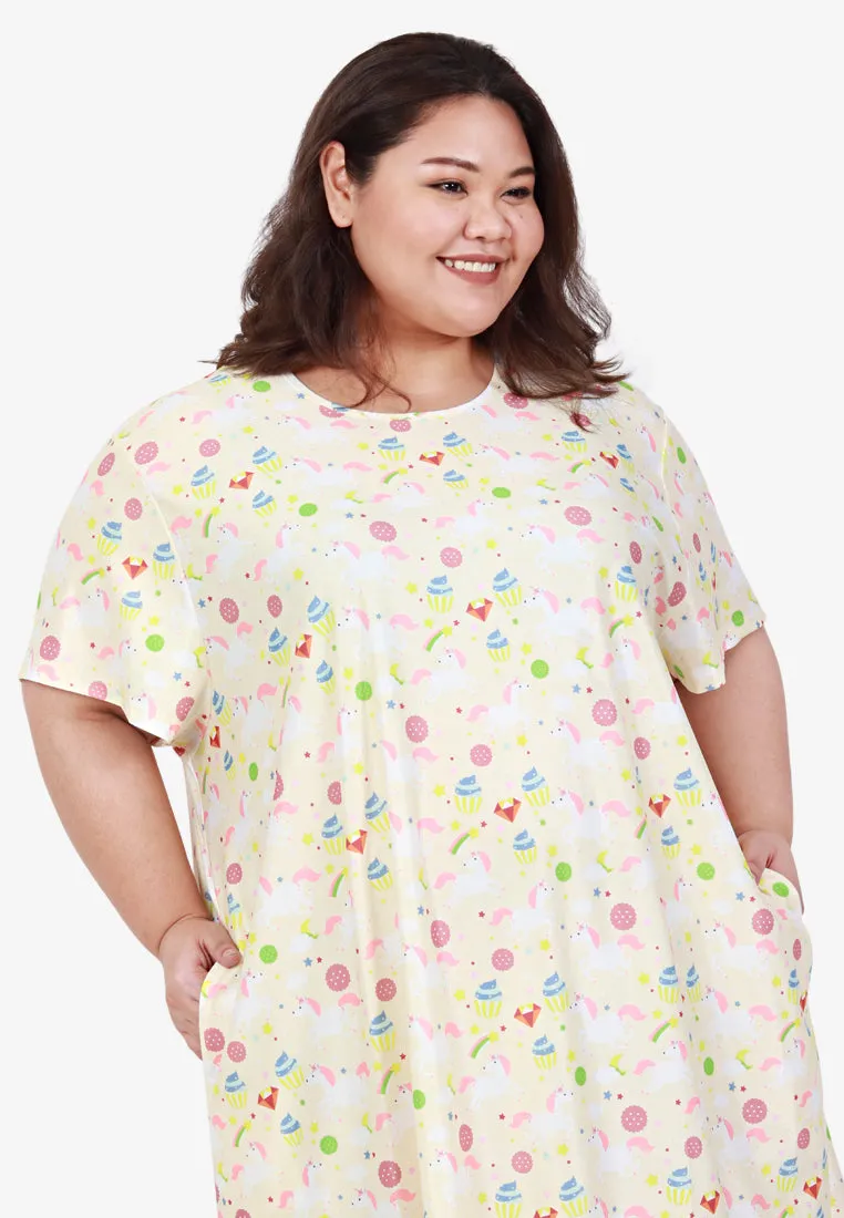 Divine Full Prints Unicorn Sleep Dress - Yellow