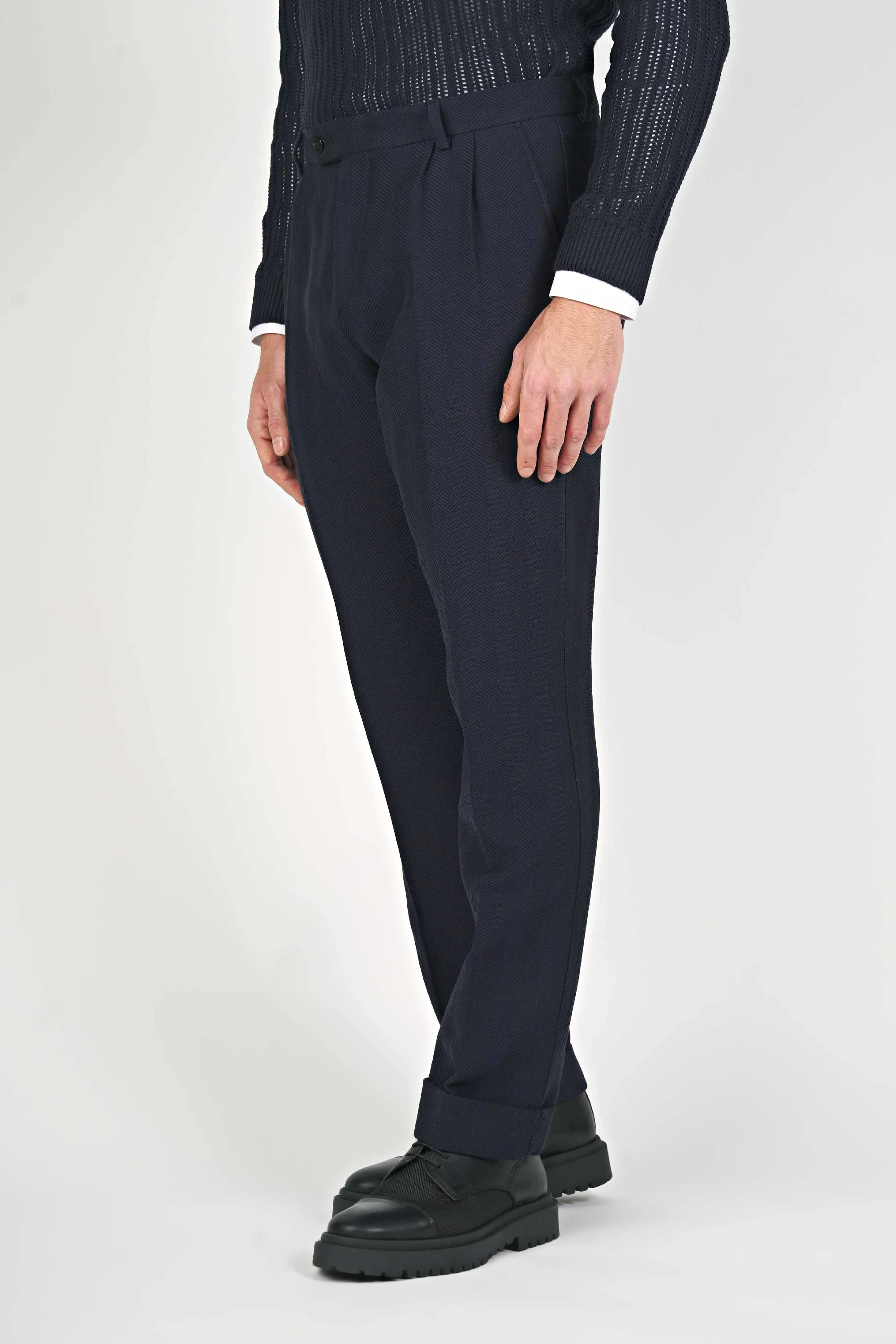 Double-Pleated Herringbone Trousers