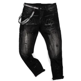 DSQ2 Men's Urban Styled Ripped Jeans- Black