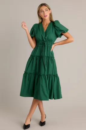 Easily Understood Hunter Green Puff Sleeve Midi Dress