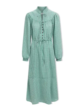 Ecru green houndstooth print Zahra midi dress