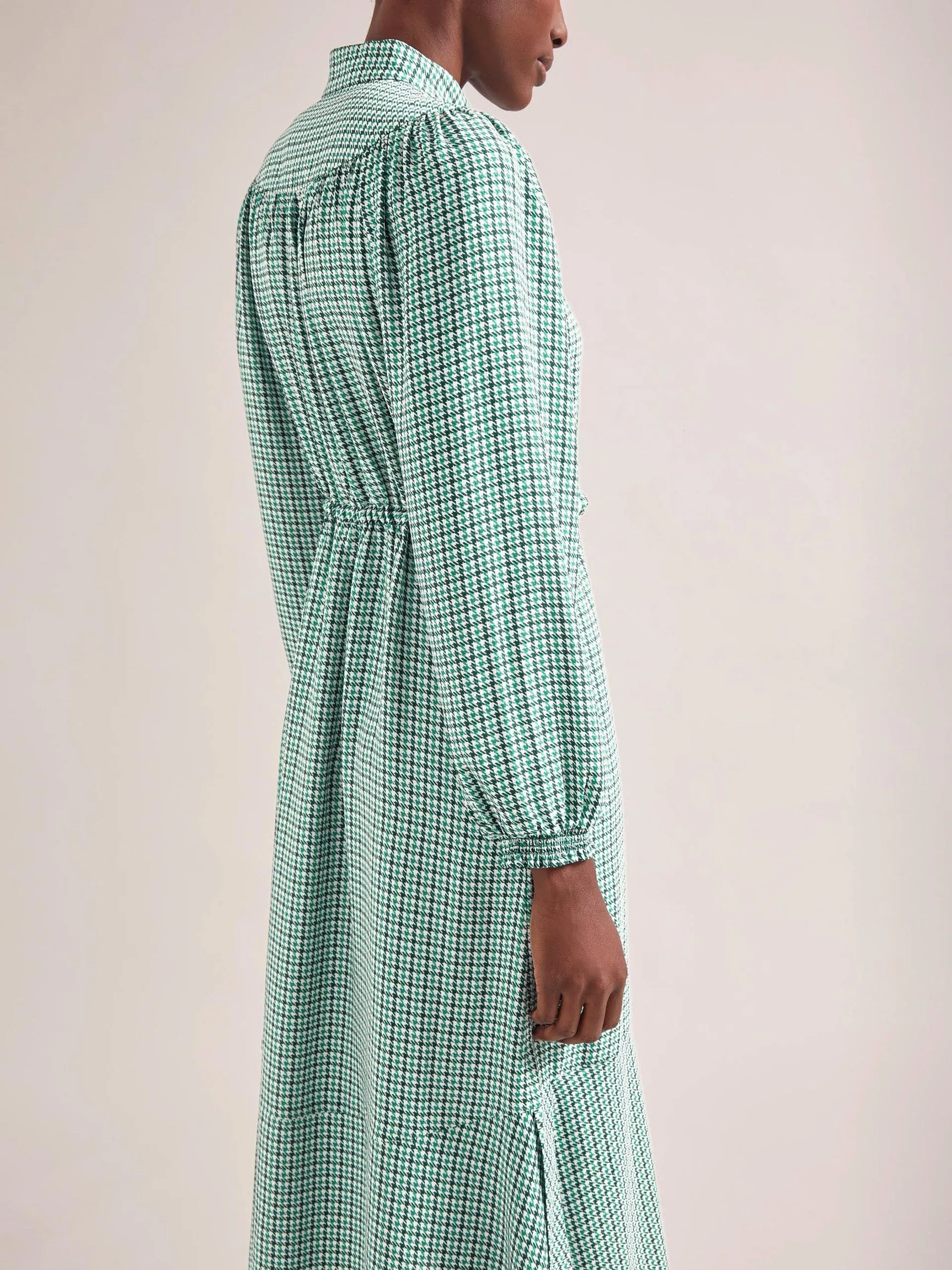 Ecru green houndstooth print Zahra midi dress