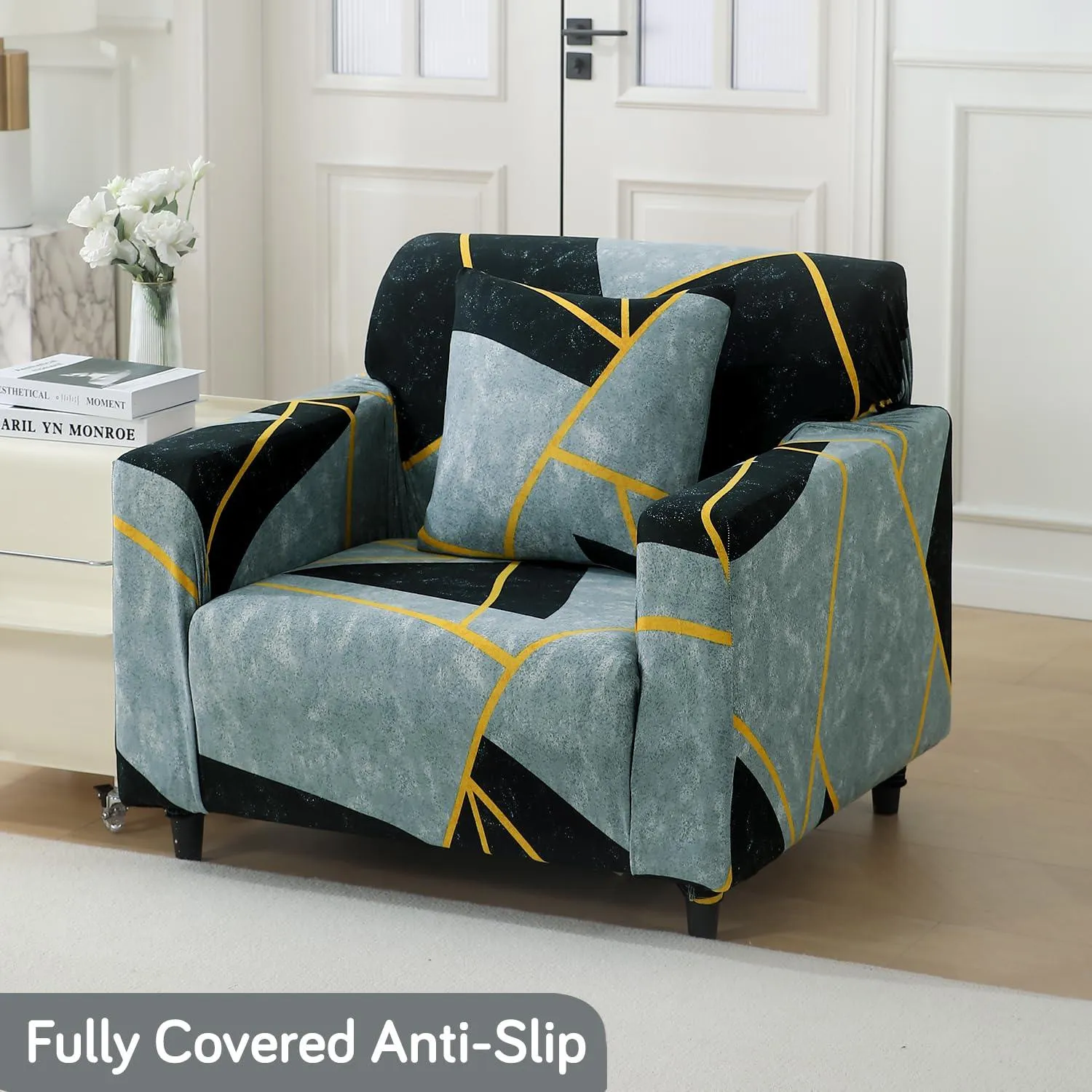 Elastic Stretchable Printed 140gsm Fully Covered Sofa Cover, Abstract Geometry