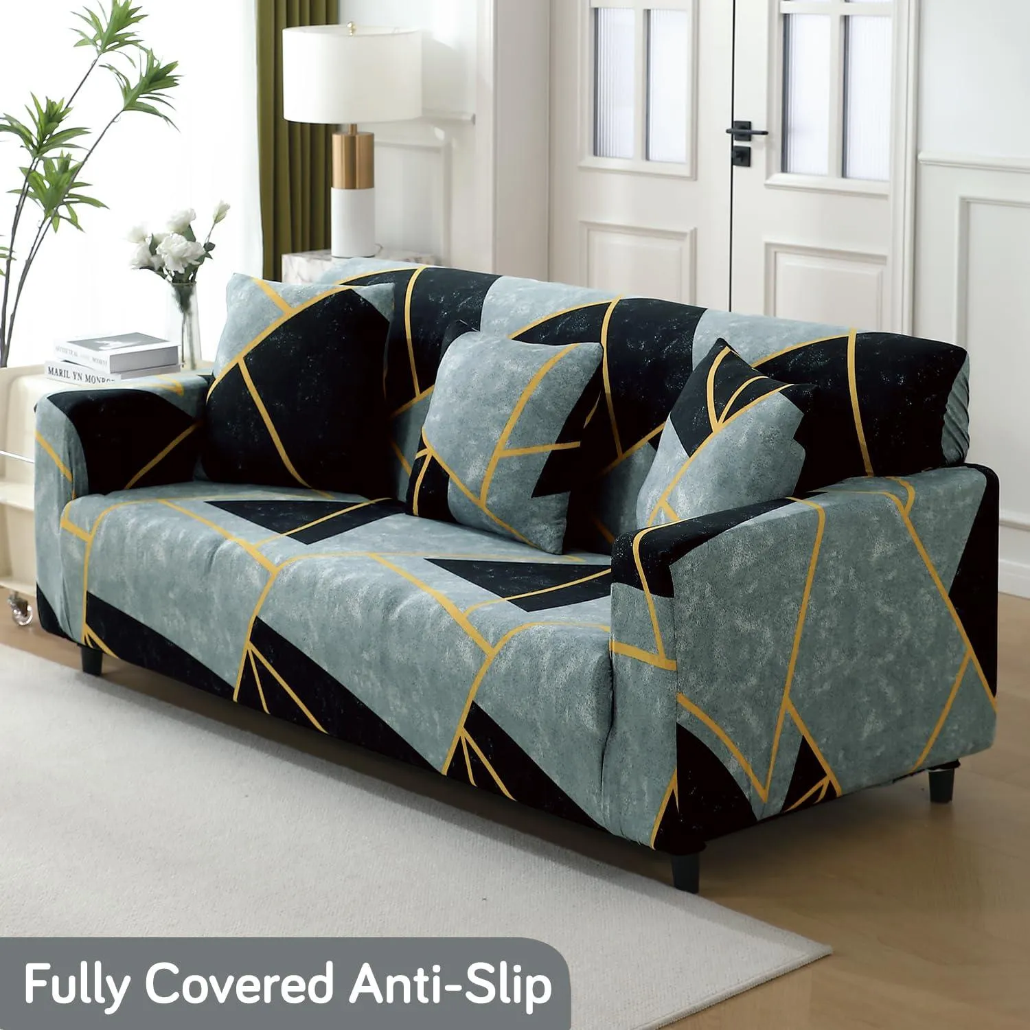 Elastic Stretchable Printed 140gsm Fully Covered Sofa Cover, Abstract Geometry